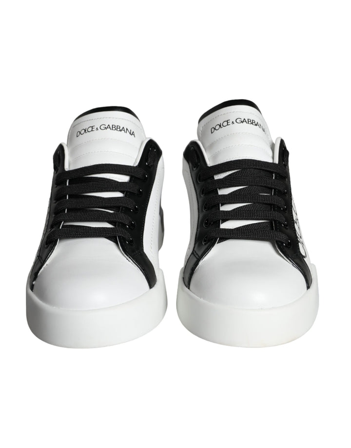 Dolce & Gabbana White Black Leather Crown Milano Sneakers Shoes