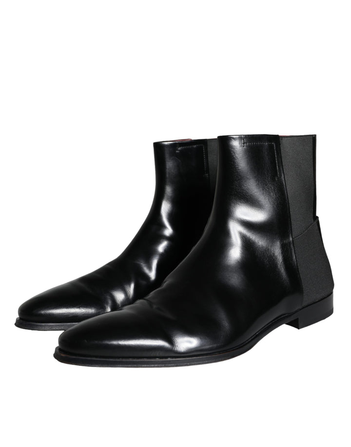 Dolce & Gabbana Black Calf Leather Men Ankle Boots Men Shoes