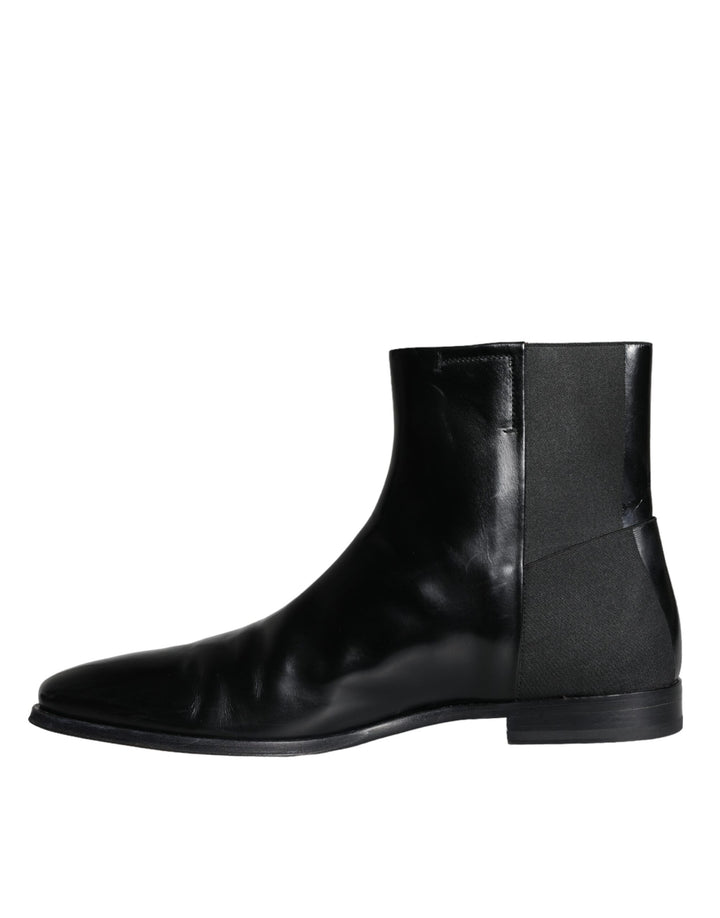 Dolce & Gabbana Black Calf Leather Men Ankle Boots Men Shoes