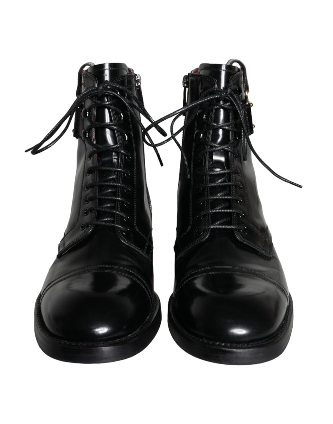 Dolce & Gabbana Black Logo Lace Up Mid Calf Men Boots Shoes