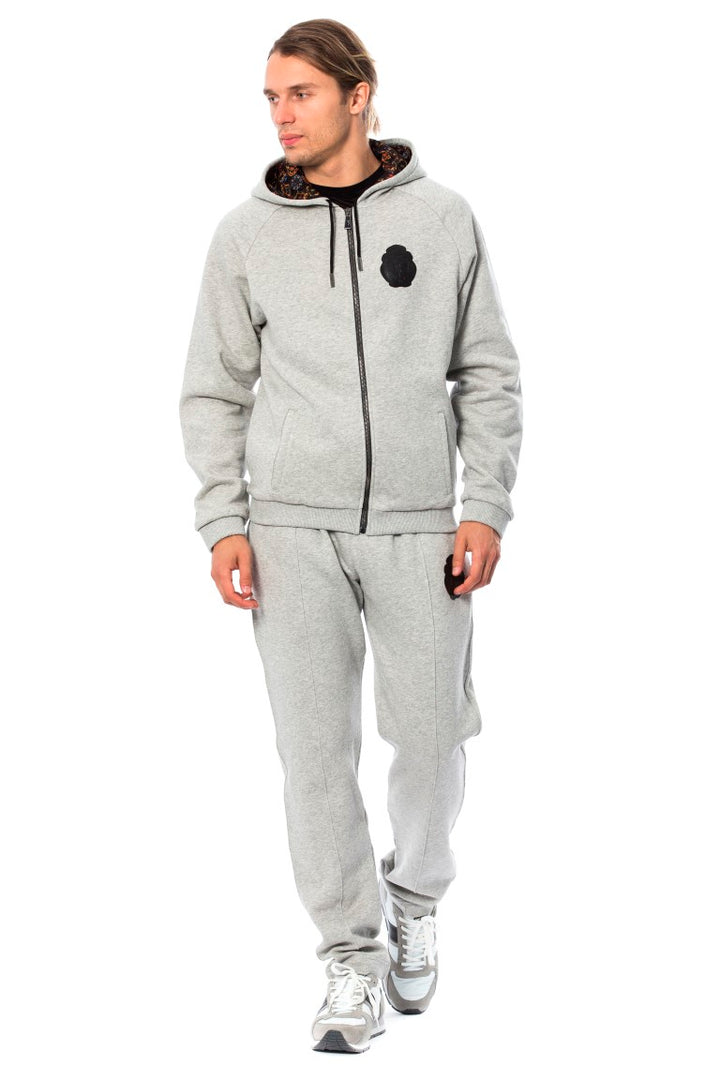 Billionaire Italian Couture Elegant Gray Hooded Cotton Sweatsuit