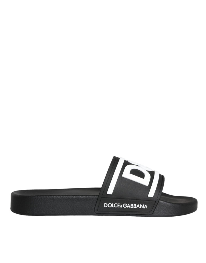 Dolce & Gabbana Black White Sandals Rubber Beachwear Shoes