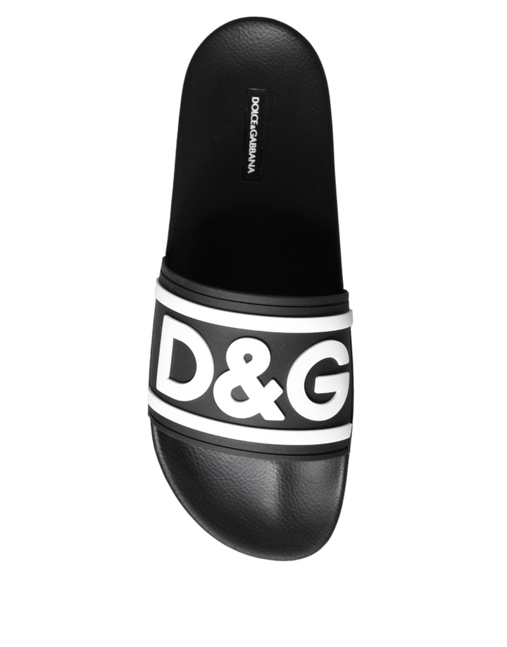 Dolce & Gabbana Black White Sandals Rubber Beachwear Shoes