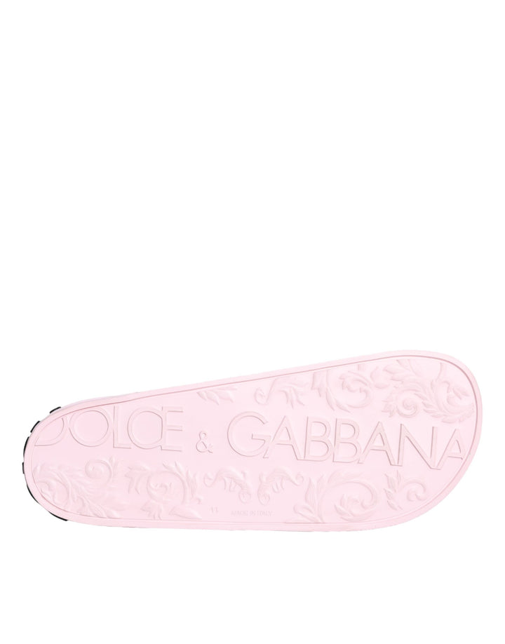 Dolce & Gabbana Black Pink Sandals Rubber Men Beachwear Shoes