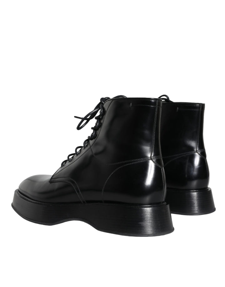 Dolce & Gabbana Black Leather Lace Up Ankle Boots Men Shoes