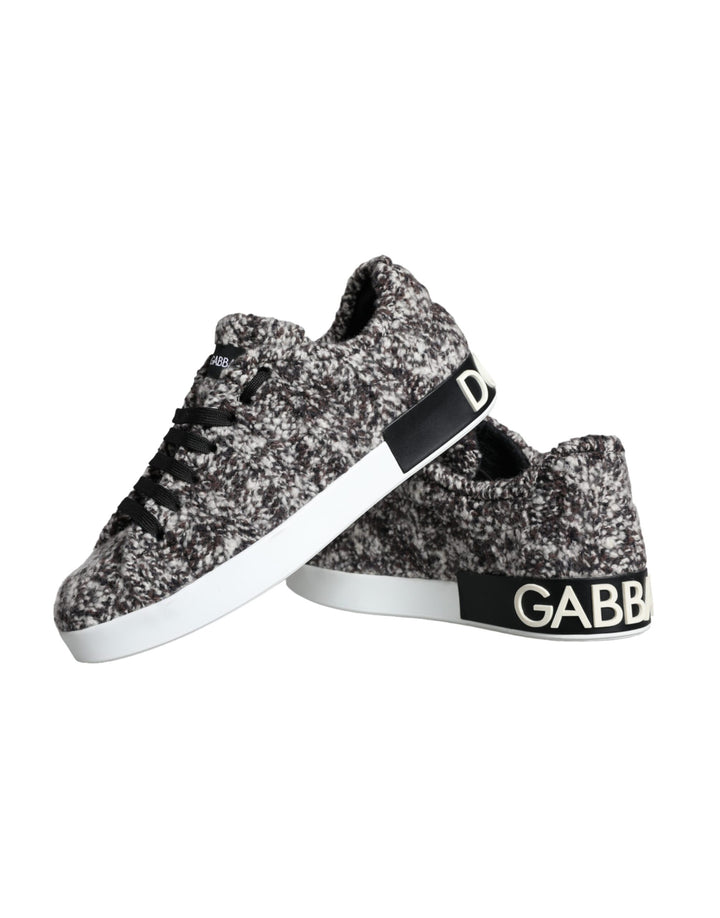 Dolce & Gabbana Black White Wool Low Top Men Sneakers Shoes