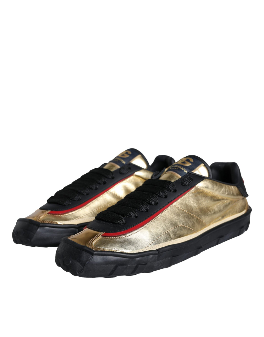 Dolce & Gabbana Black Gold Polyester Low Top Sneakers Shoes