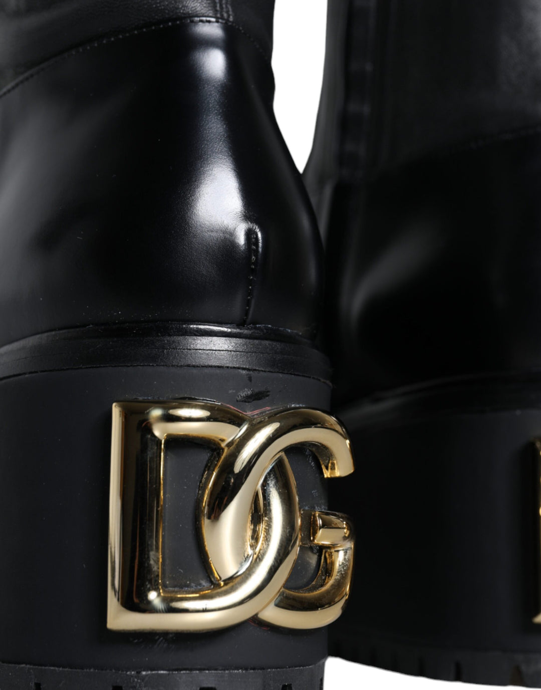 Dolce & Gabbana Black Leather Logo Knee High Boots Shoes