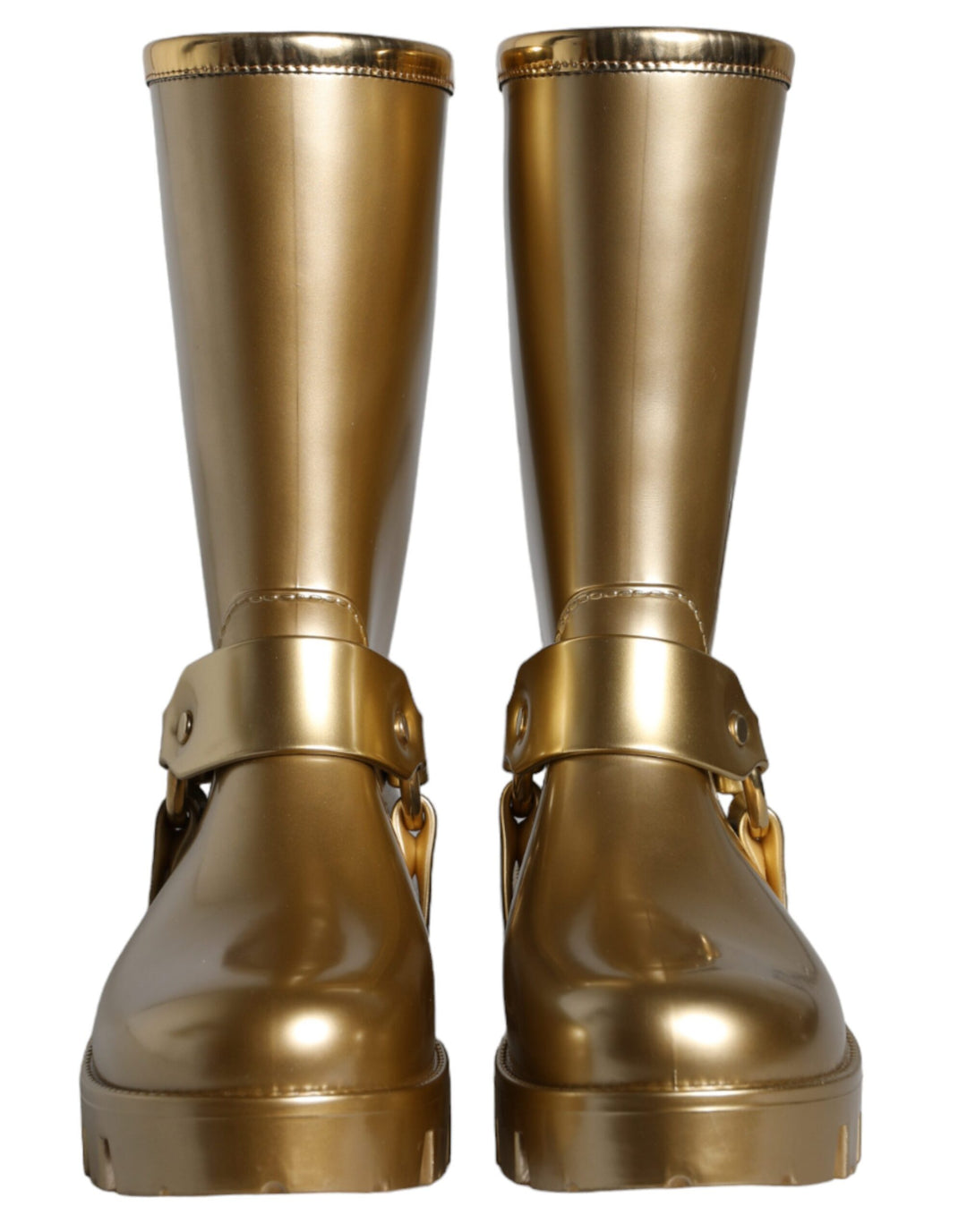 Dolce & Gabbana Metallic Gold Rubber PVC Rain Boots Shoes