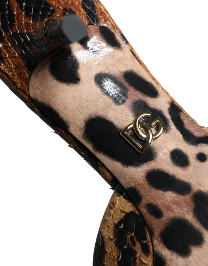 Dolce & Gabbana Brown Leopard Leather Slides Heels Sandals Shoes