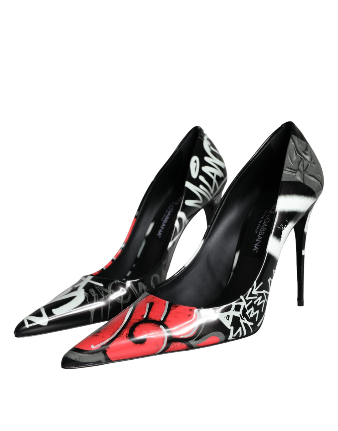 Dolce & Gabbana Black Graffiti Leather High Heels Pumps Shoes