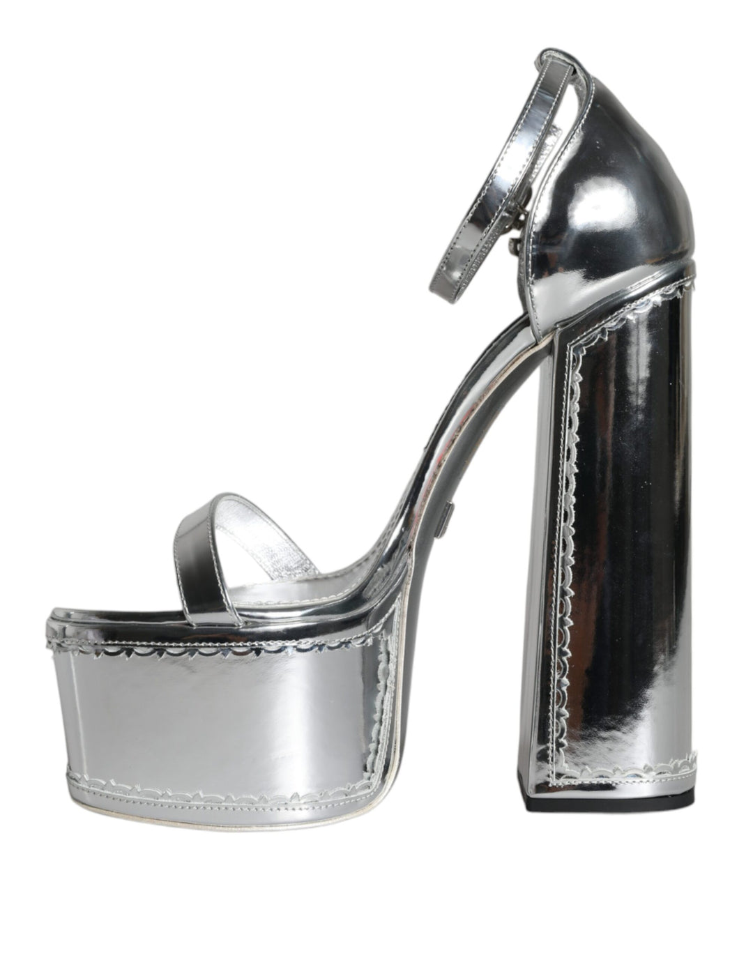 Dolce & Gabbana Silver Leather Platform Ankle Strap Sandals Shoes