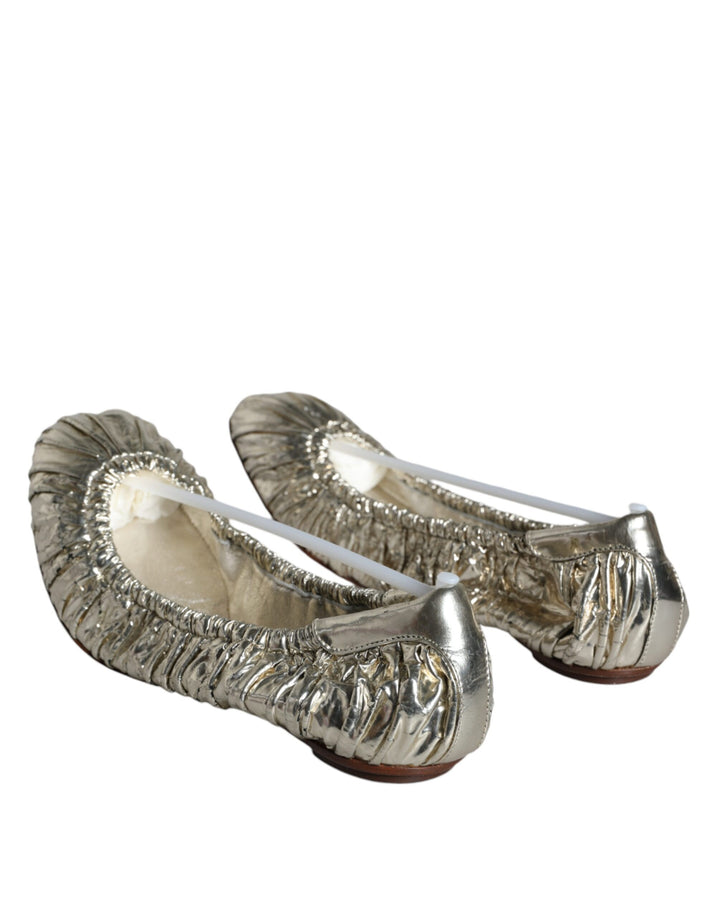 Dolce & Gabbana Silver Patent Leather Scrunch Ballet Flats Shoes