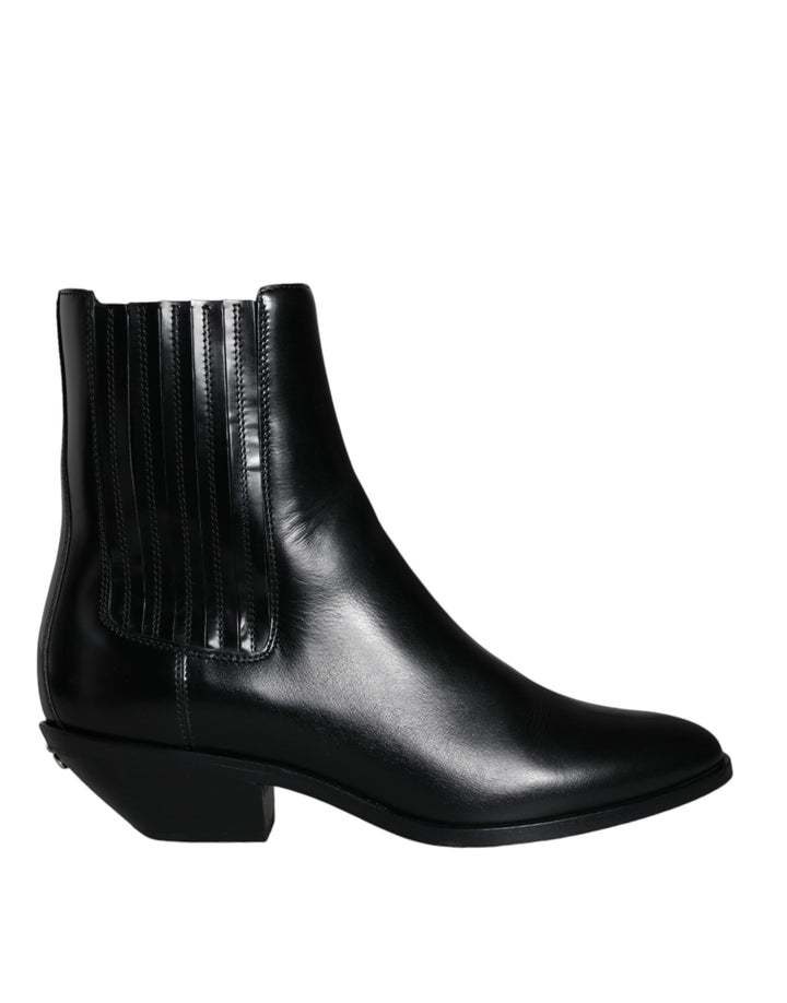 Dolce & Gabbana Black Leather Ankle Boots Booties Shoes