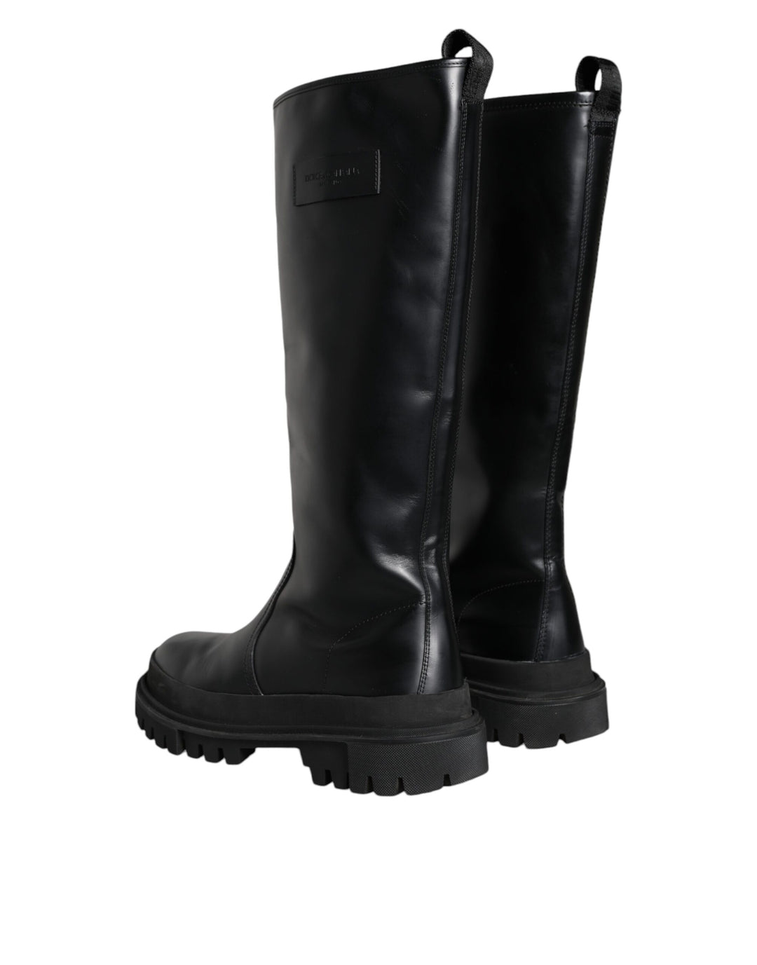 Dolce & Gabbana Black Leather Trekking Knee High Boots Shoes