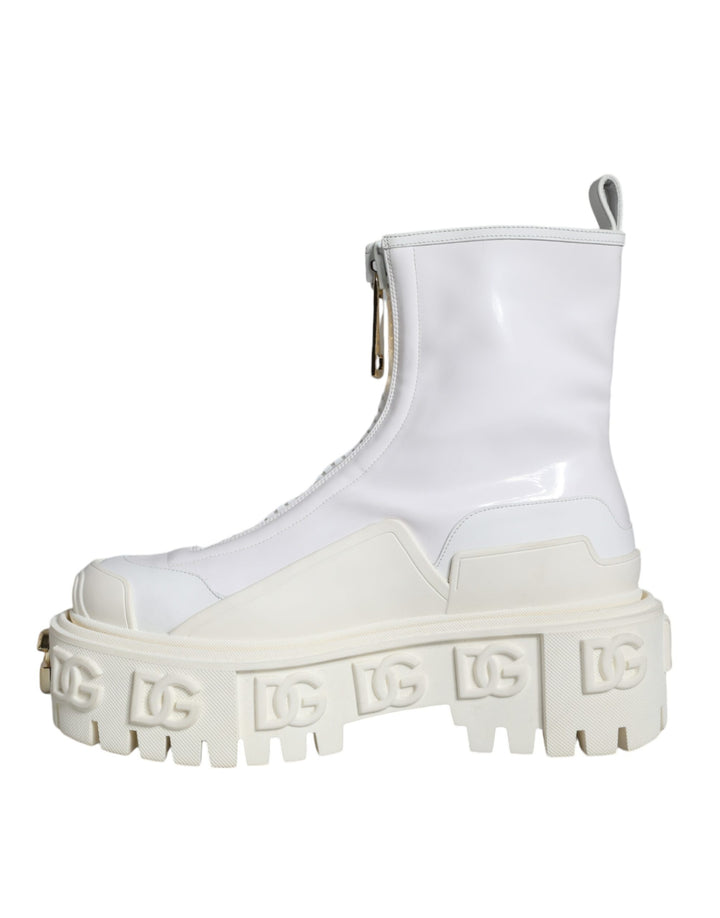 Dolce & Gabbana White Leather Rubber Logo Ankle Boots Shoes