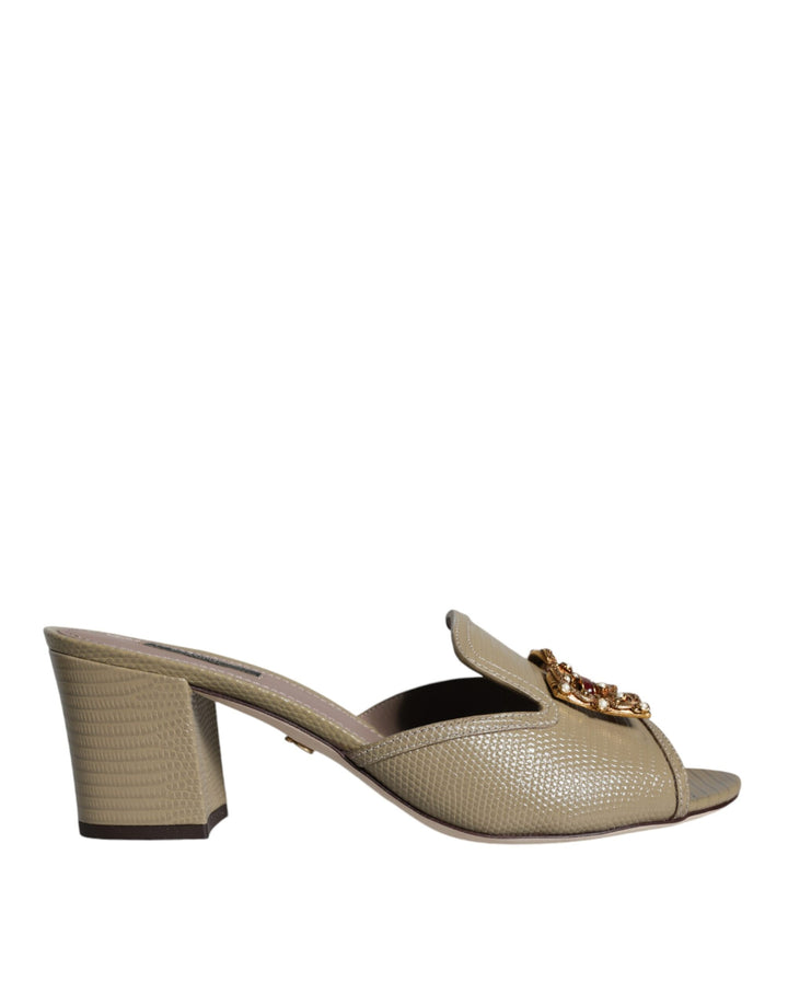 Dolce & Gabbana Beige DG Amore Slip On Heels Sandals Shoes