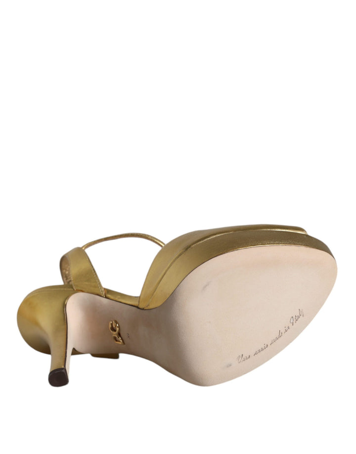 Dolce & Gabbana Gold Bette Leather Heels Sandals Shoes