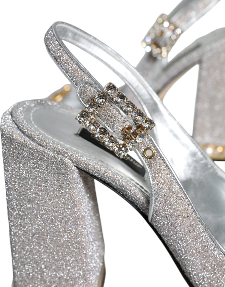 Dolce & Gabbana Silver Crystal Slingback Heels Sandals Shoes