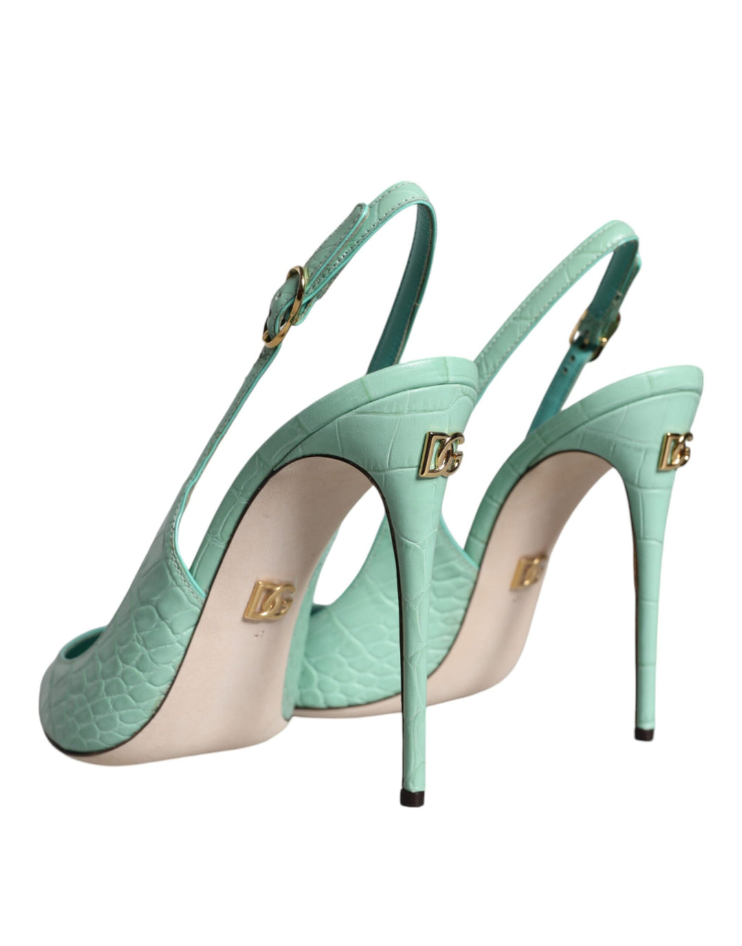 Dolce & Gabbana Mint Green Leather Heels Slingback Pumps Shoes