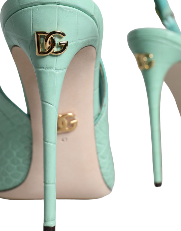 Dolce & Gabbana Mint Green Leather Heels Slingback Pumps Shoes