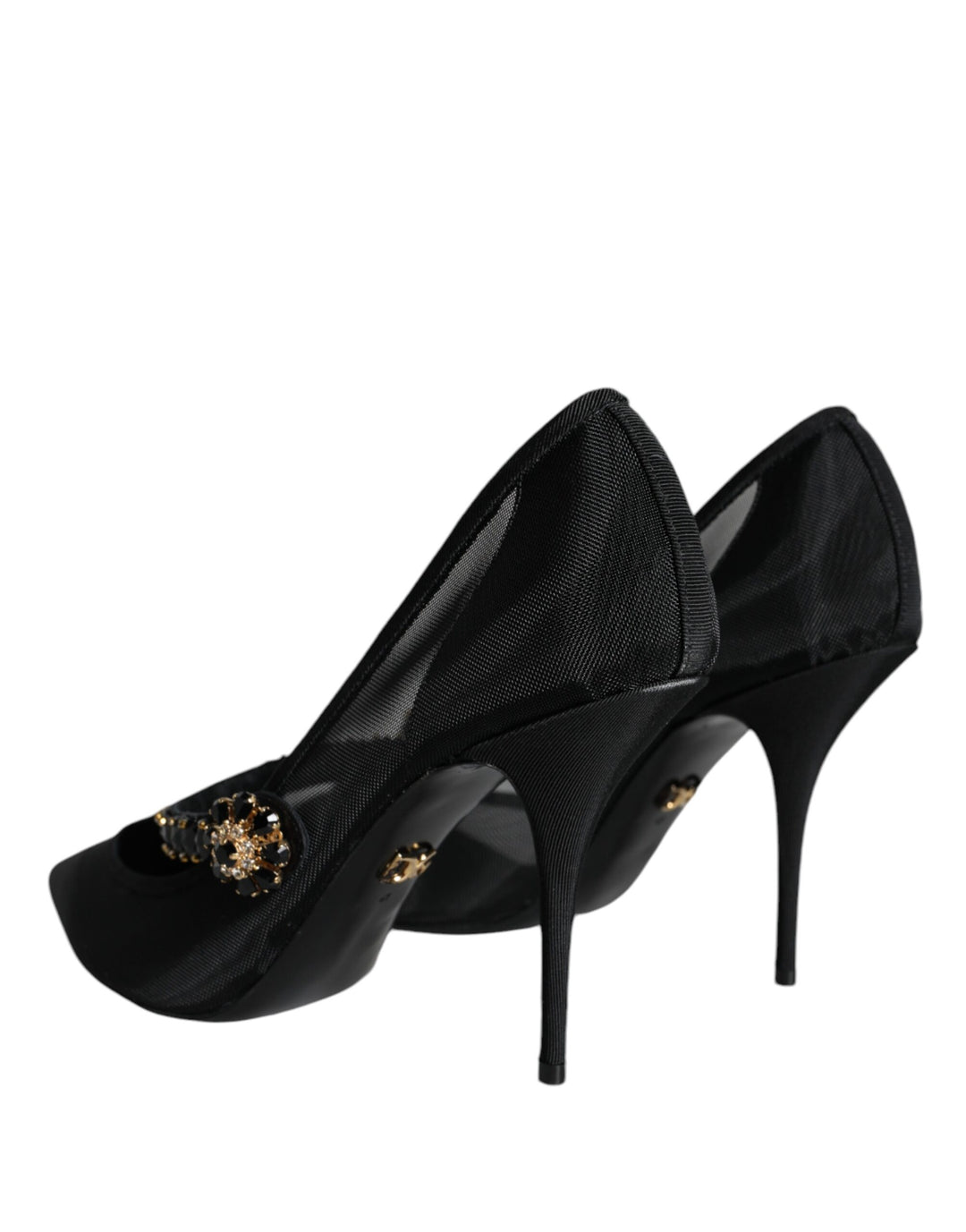 Dolce & Gabbana Black Mesh Mary Jane Crystal Heel Pumps Shoes