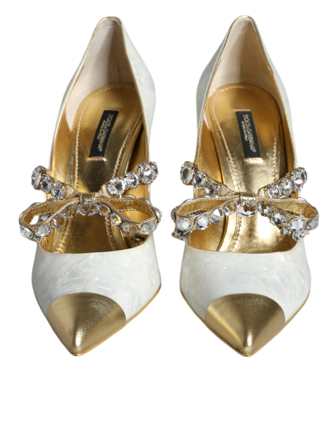 Dolce & Gabbana White Mary Jane Crystal Bow Pearl Pumps Shoes