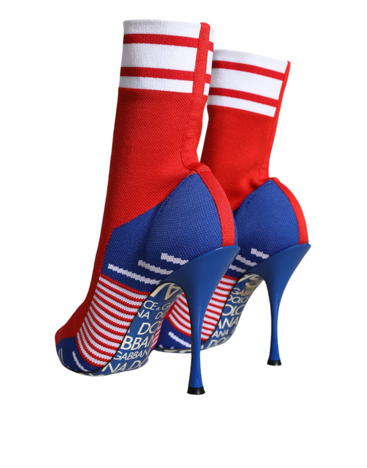 Dolce & Gabbana Red Blue Stretch Sock Style Ankle Boots Logo Shoes