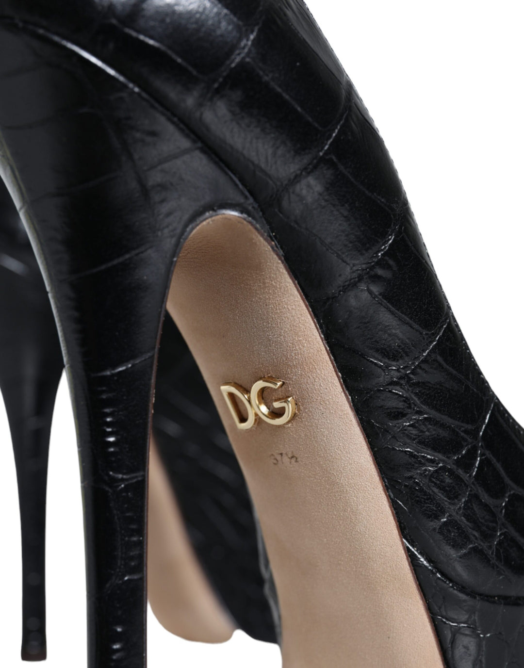 Dolce & Gabbana Black Leather Platform Heels Pumps Shoes