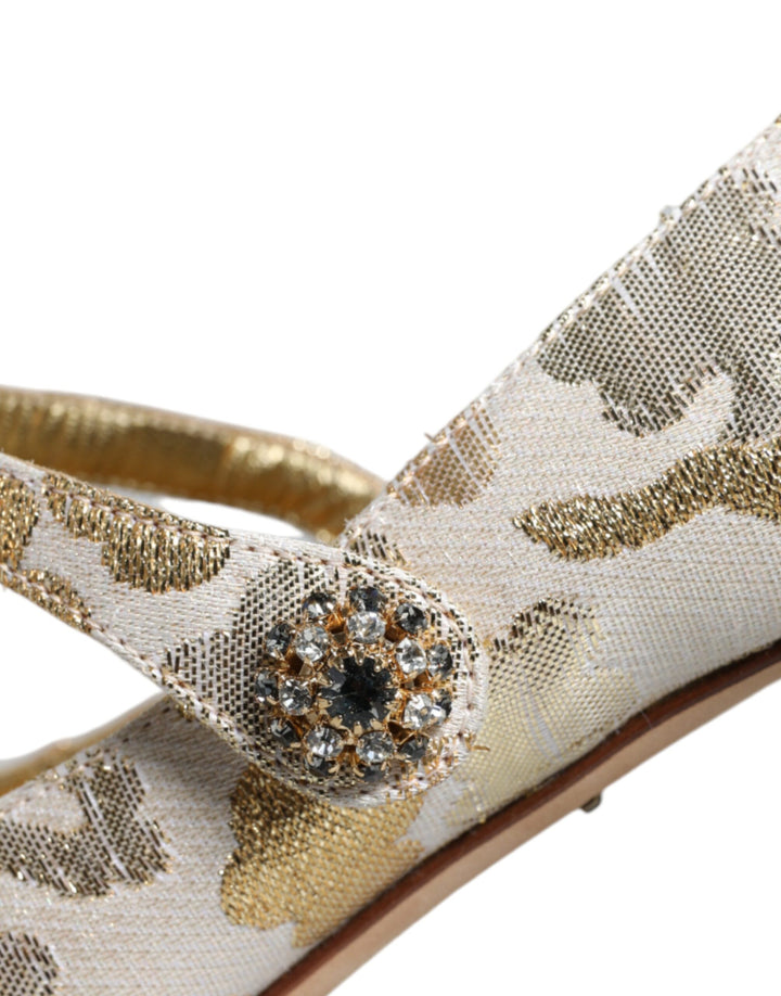 Dolce & Gabbana Gold Jacquard Crystal Mary Janes Pumps Shoes