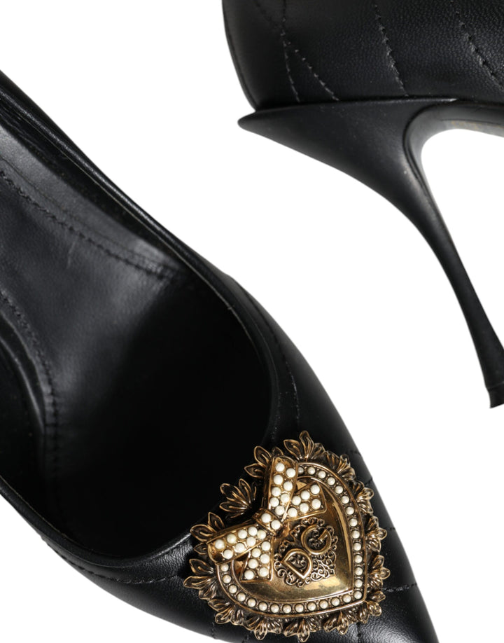 Dolce & Gabbana Black Leather Heart DEVOTION Pumps Shoes