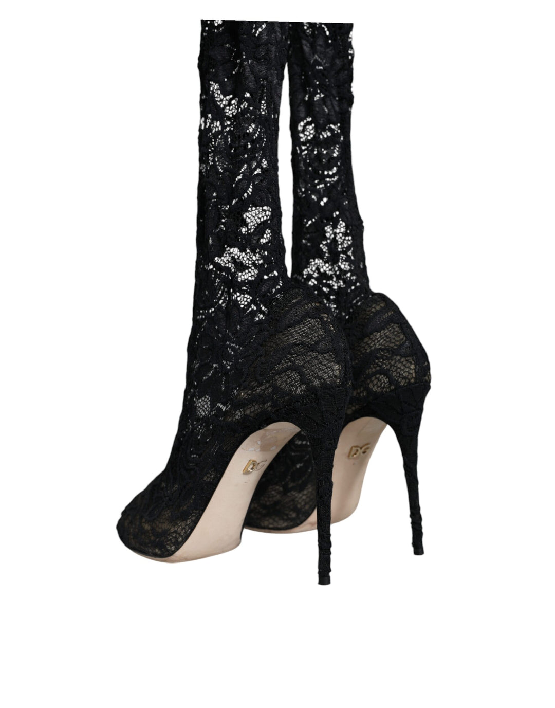 Dolce & Gabbana Black Stretch Socks Taormina Lace Boots Shoes