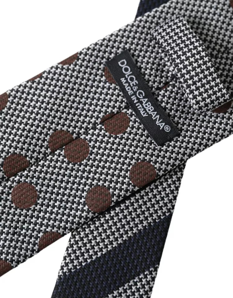 Dolce & Gabbana Gray Dotted Pattern 100% Silk Adjustable Men Tie