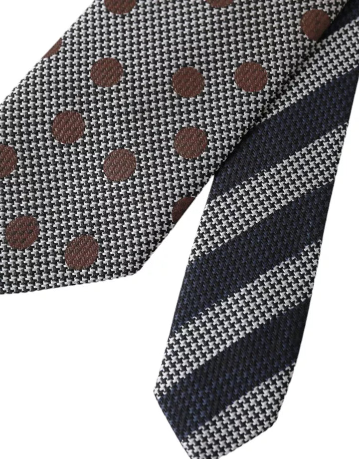 Dolce & Gabbana Gray Dotted Pattern 100% Silk Adjustable Men Tie