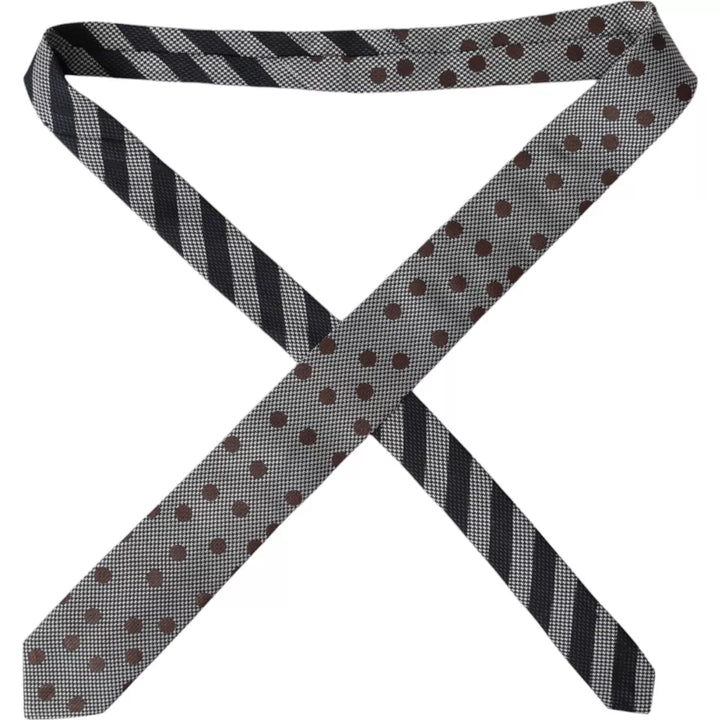 Dolce & Gabbana Gray Dotted Pattern 100% Silk Adjustable Men Tie