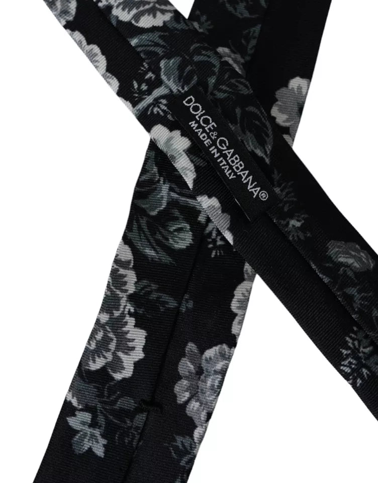 Dolce & Gabbana Black Floral Print Silk Adjustable Men Tie