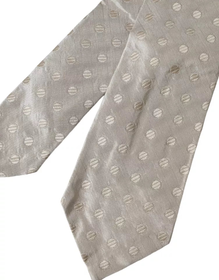 Dolce & Gabbana Beige Dotted Silk Classic Adjustable Men Tie