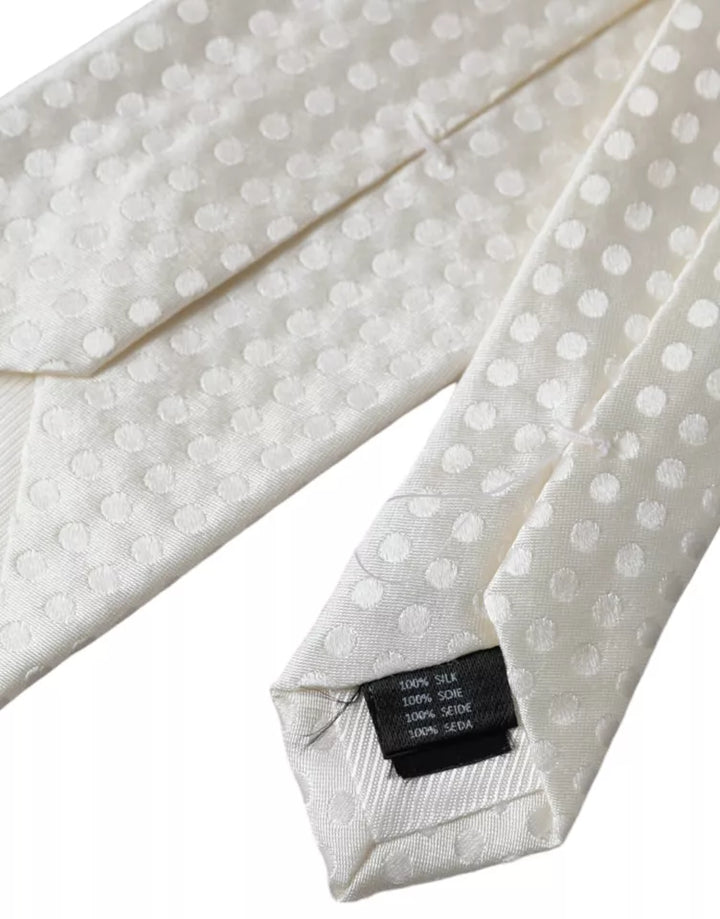 Dolce & Gabbana White Dotted Silk Classic Adjustable Men Tie