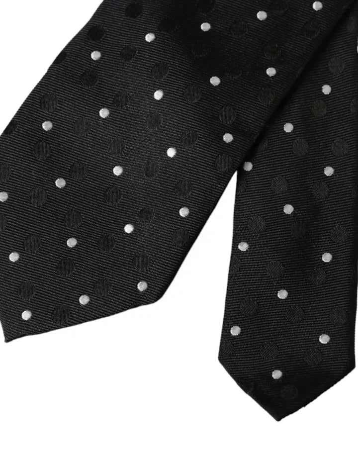 Dolce & Gabbana Black Polka Dot Fantasy Silk Adjustable Men Tie