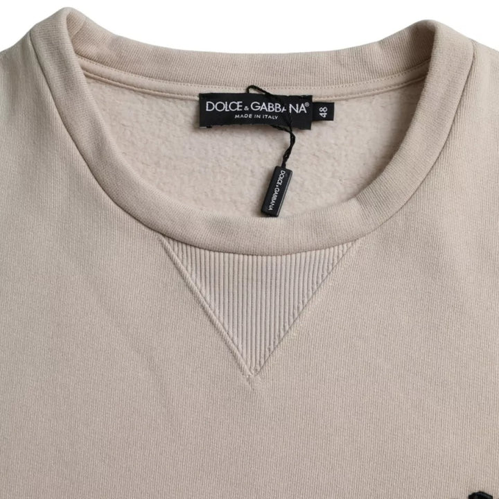 Dolce & Gabbana Beige Cotton Crew Neck Sweatshirt Sweater