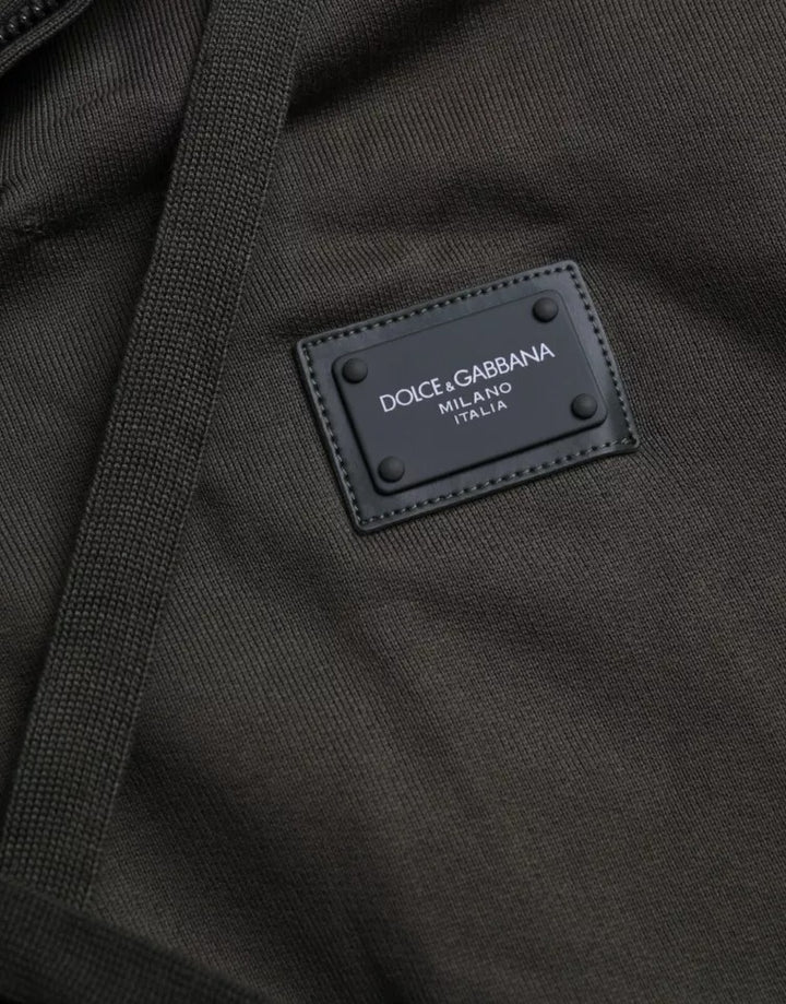 Dolce & Gabbana Army Green Logo Hooded Full Zip Sweater