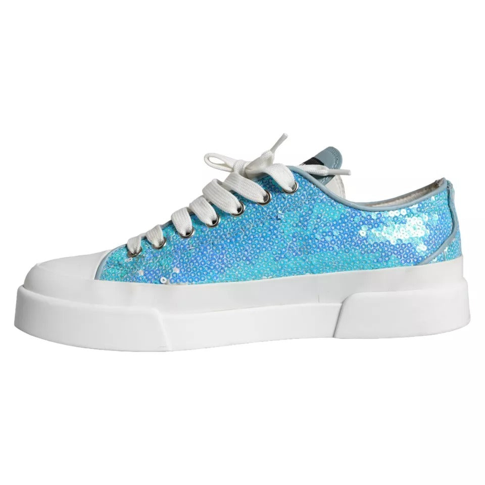 Dolce & Gabbana Blue White Sequined Low Top Sneakers Shoes