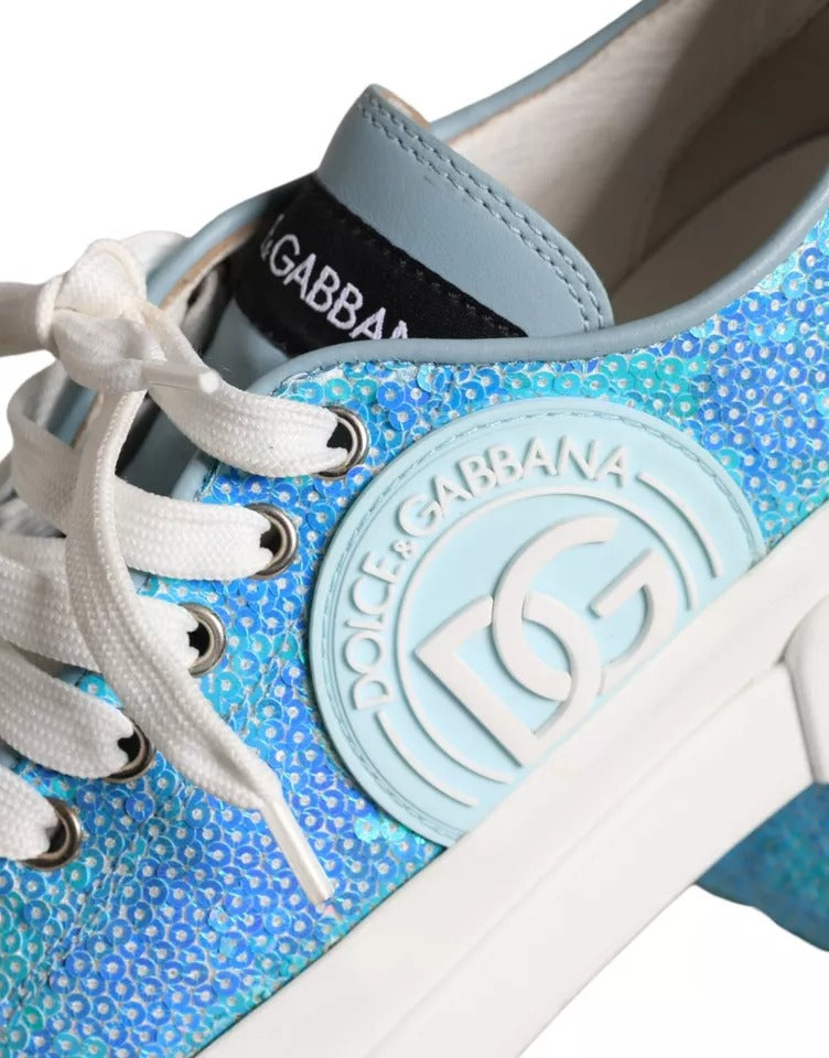 Dolce & Gabbana Blue White Sequined Low Top Sneakers Shoes