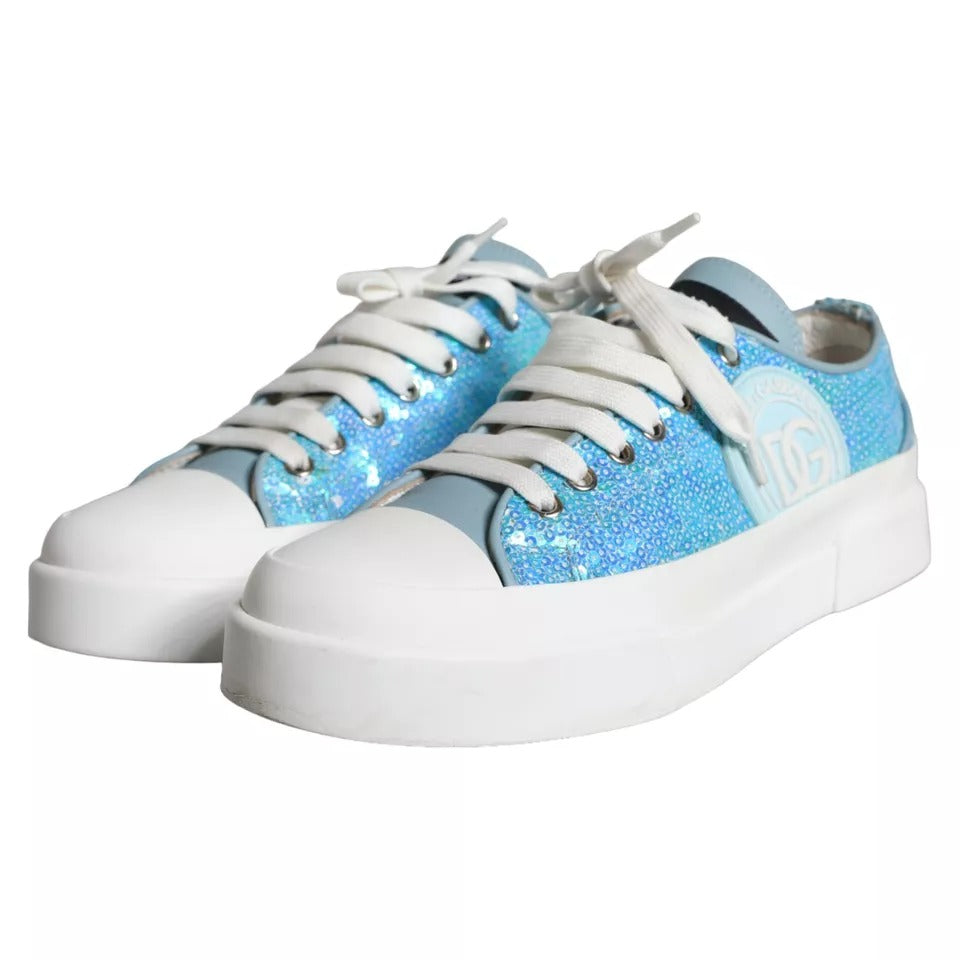 Dolce & Gabbana Blue White Sequined Low Top Sneakers Shoes