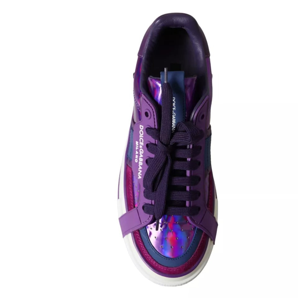 Dolce & Gabbana Purple Leather Low Top Sneakers Men Shoes