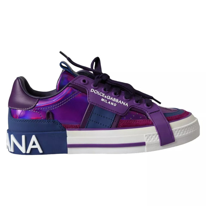 Dolce & Gabbana Purple Leather Low Top Sneakers Men Shoes