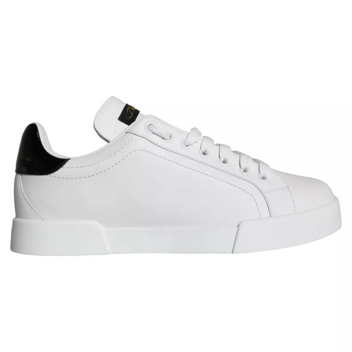 Dolce & Gabbana White Black Leather Low Top Sneakers Shoes