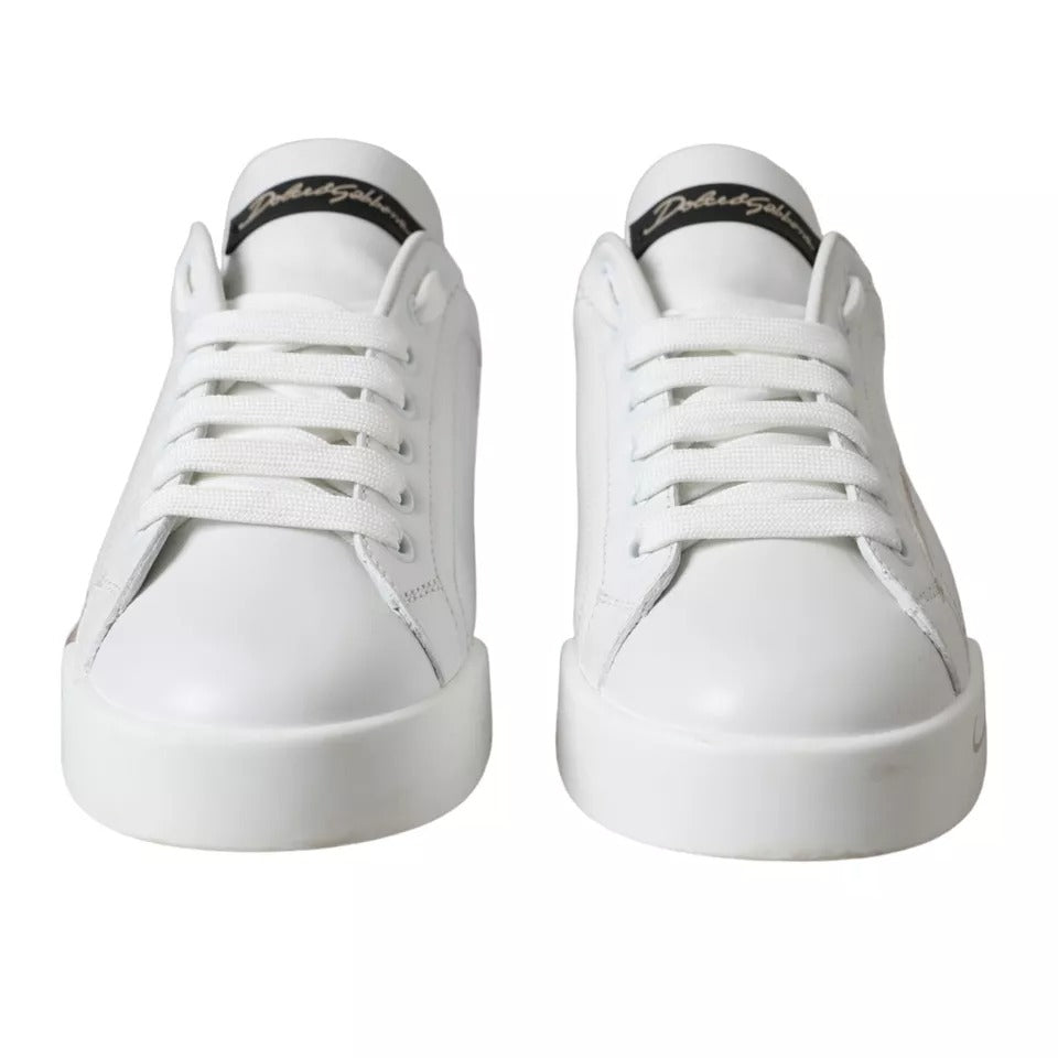 Dolce & Gabbana White Black Portofino Low Top Leather Sneakers Shoes