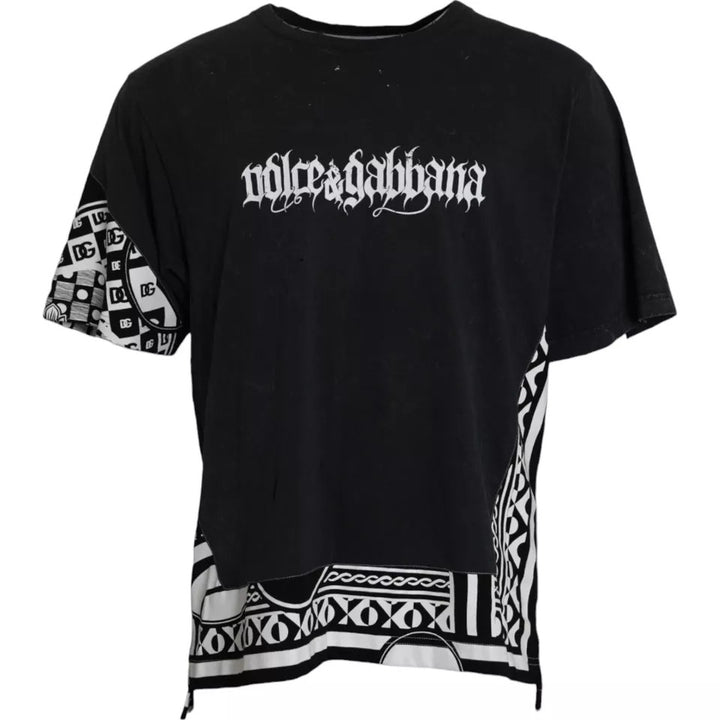 Dolce & Gabbana Black Graphic Printed Cotton Short Sleeves T-shirt