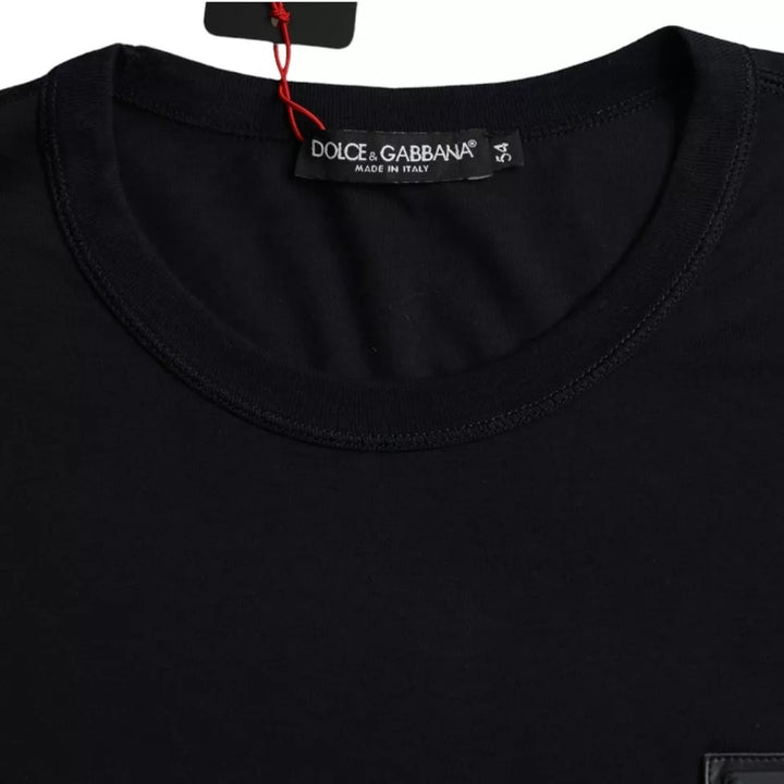 Dolce & Gabbana Black Cotton Logo Plaque Round Neck T-shirt